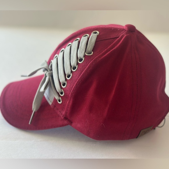 C.C Stylish Burgundy Cap with Lace-Up Detail - Picture 3 of 5